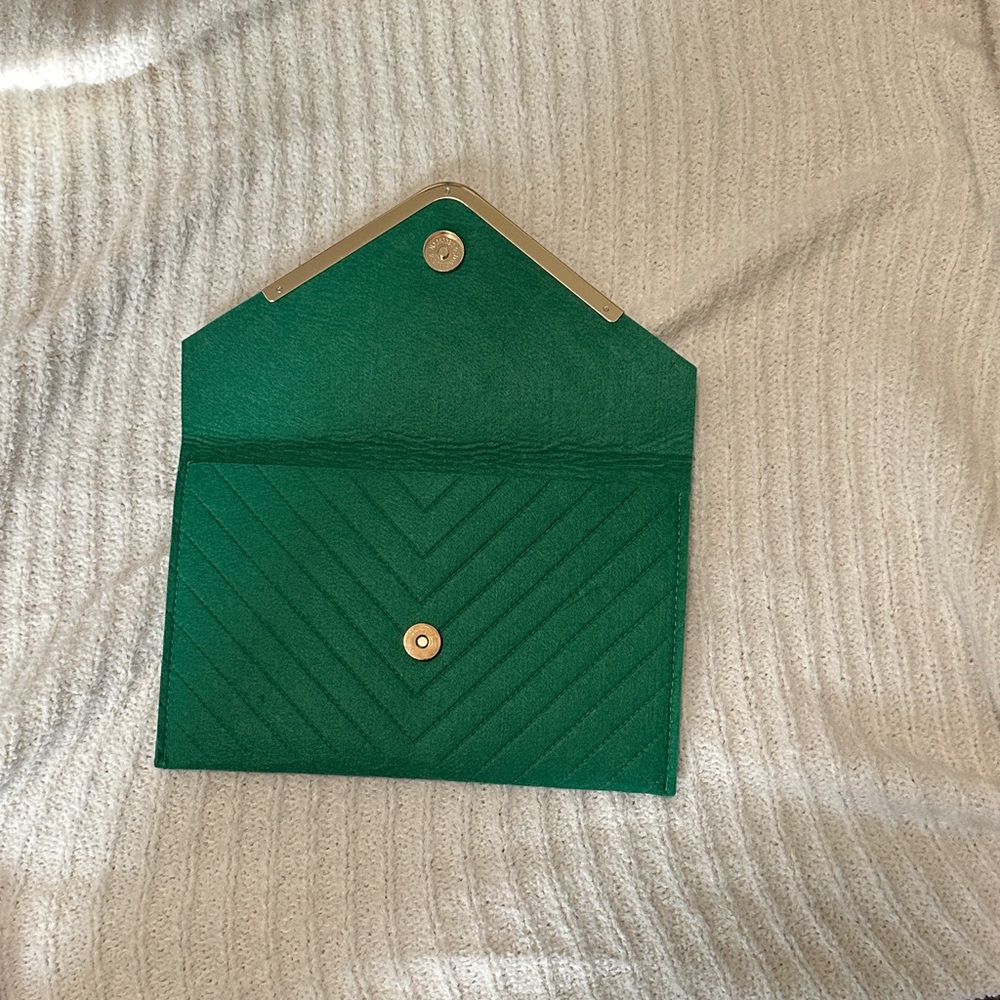 Green Envelope Clutch with Gold Accent - Picture 2 of 4